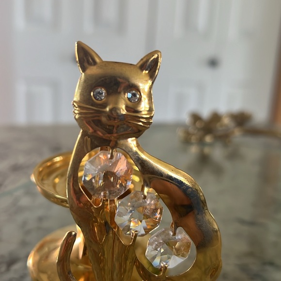 24K Gold Plated Cat Crystal Creations Candlestick Holder Decor - Picture 4 of 10